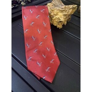Lands End‎ Vintage Red Tie 100% Silk Hand Sewn SwordFish Design  56"x 3.75